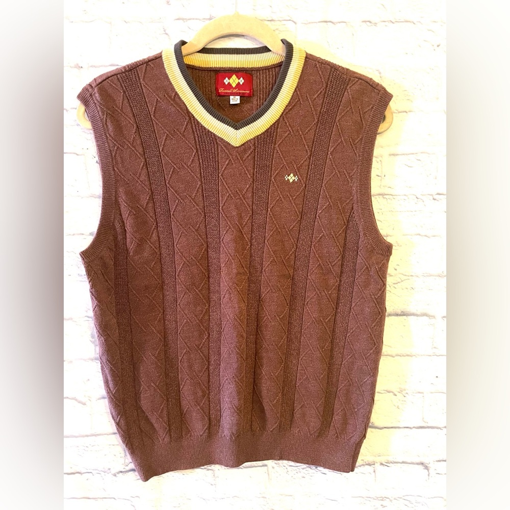Russell Simmons Argyleculture Sweater Vest Mens Cotton  Brown  V Neck Size XL
